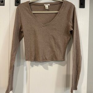 Bozzolo Brown Fitted Crop Blouse Long Sleeve